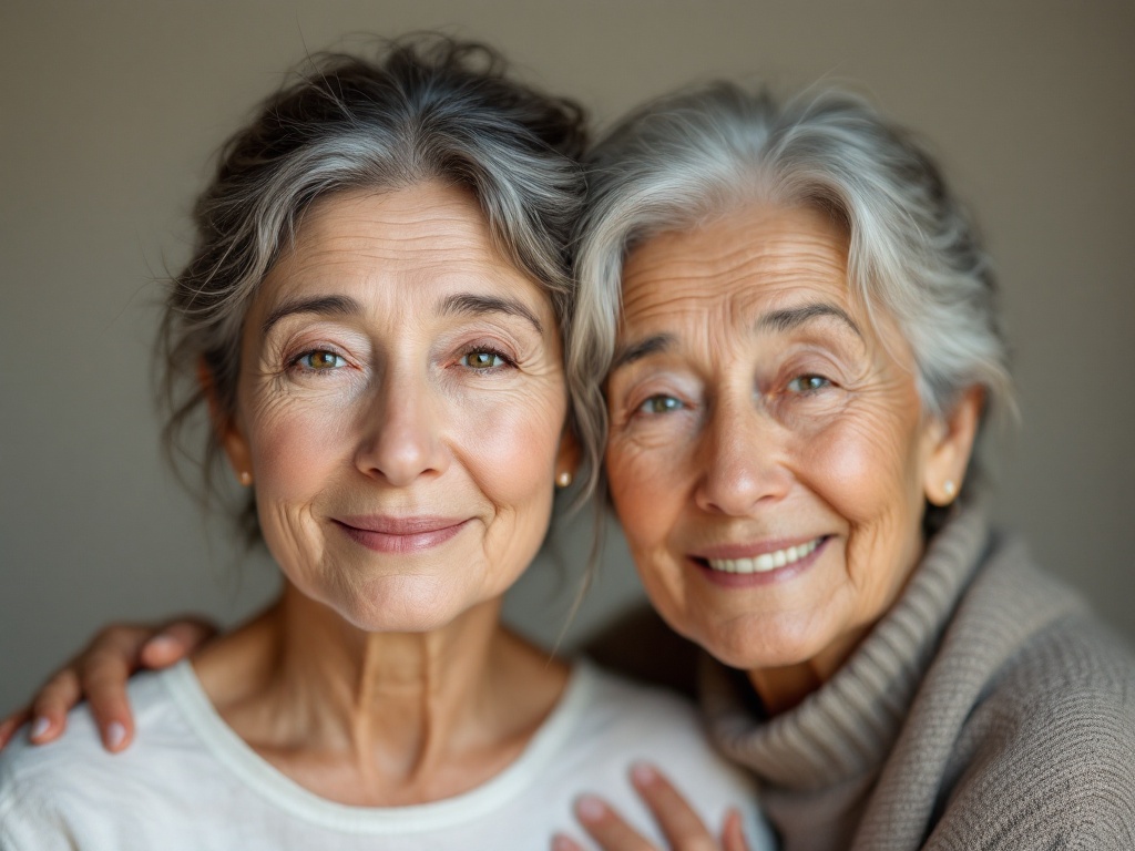 Two generations of one family side by side with similar under-eye features