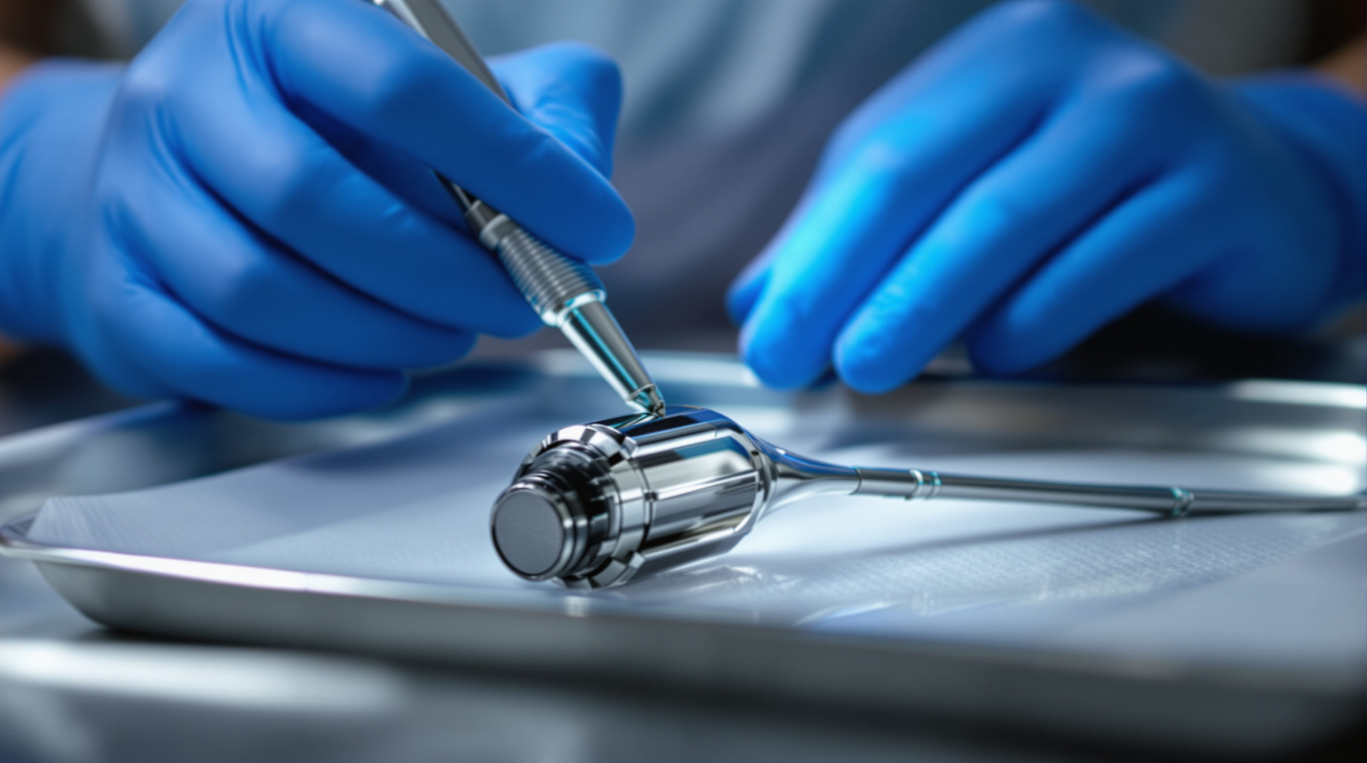 A gloved injector assessing a reclined patient's under-eye area with a gentle cannula near a bright clinic window